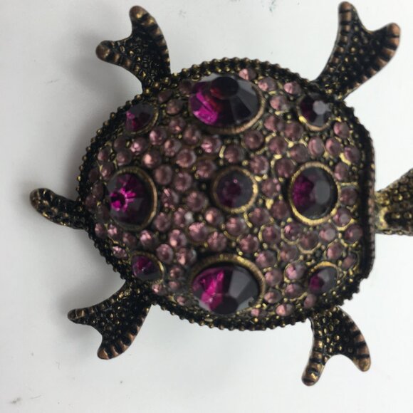 VTG Sea Turtle Ring Stretch Band Pink Purple Rhinestones Gold Tone Metal 2.5" - Picture 4 of 13
